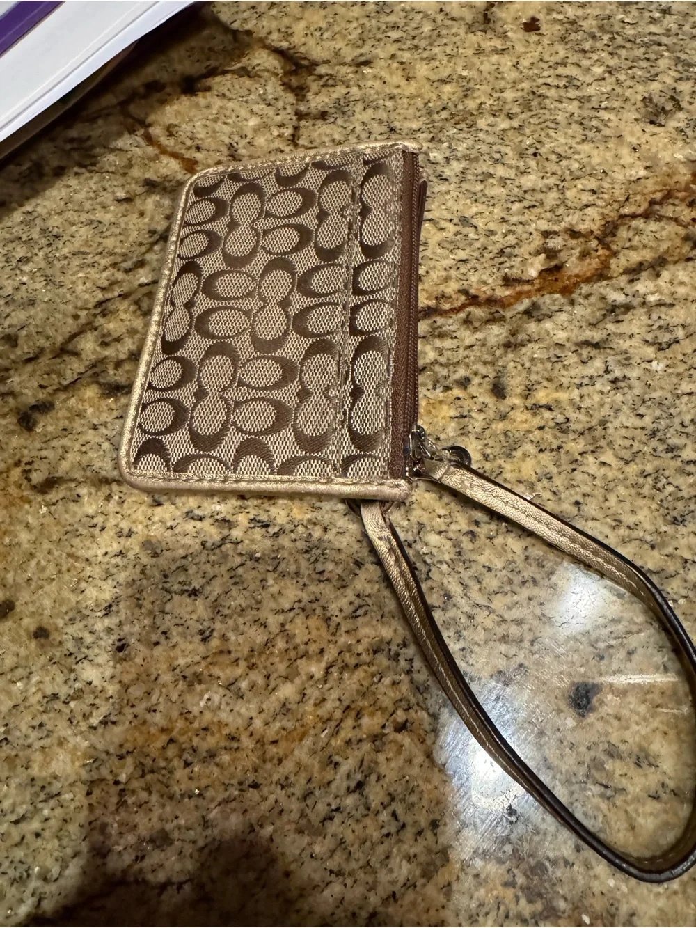 Coach Metallic Taupe Signature Wristlet Key & Card Holder